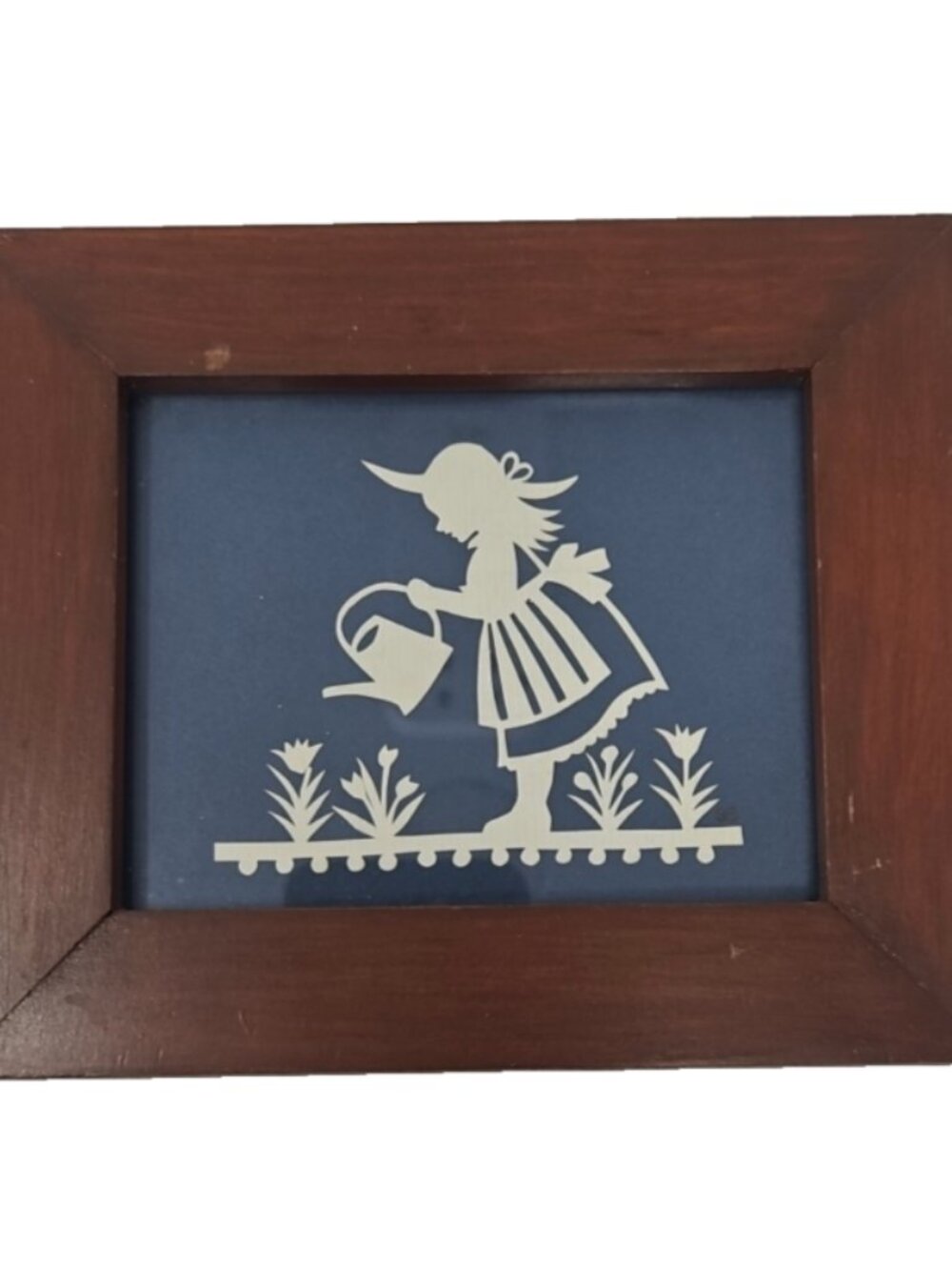 Vintage Scherenschnitte Girl Watering Flowers Sharon Schaich Lititz PA Cut Paper